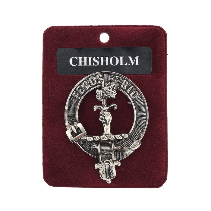 Chisholm Clan Badge, Kilt Pin, Lapel Pin, Cufflinks, Keyring/Key Fob & Gift Set — Fine Pewter by Art Pewter — Made in Scotland (Shiny Finish) - Heritage Of Scotland - Badge