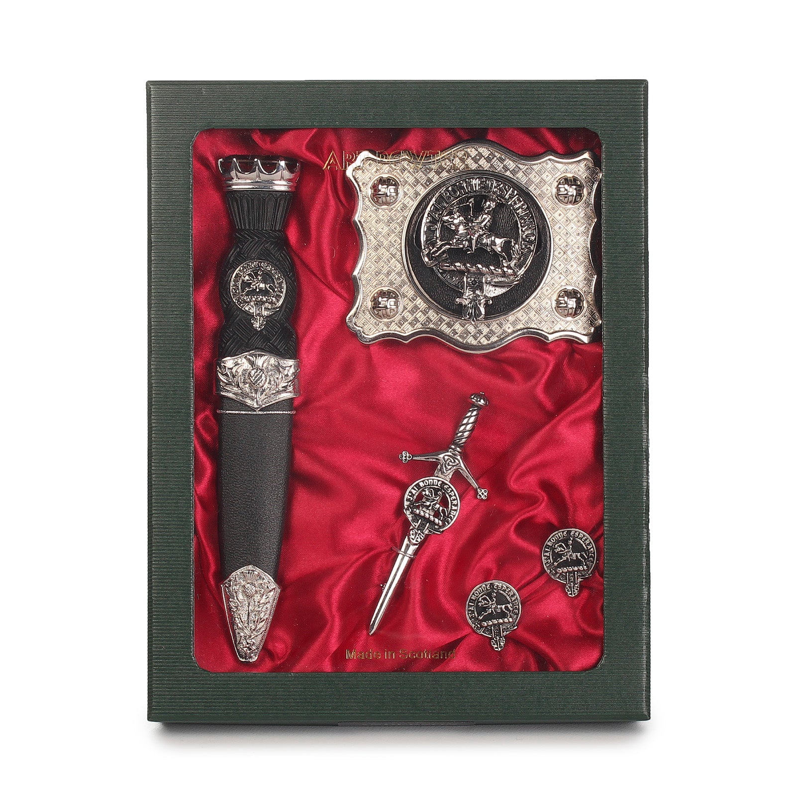 Craig Clan Badge, Kilt Pin, Lapel Pin, Cufflinks, Keyring/Key Fob & Gift Set — Fine Pewter by Art Pewter — Made in Scotland (Shiny Finish) - Heritage Of Scotland - Gift Set