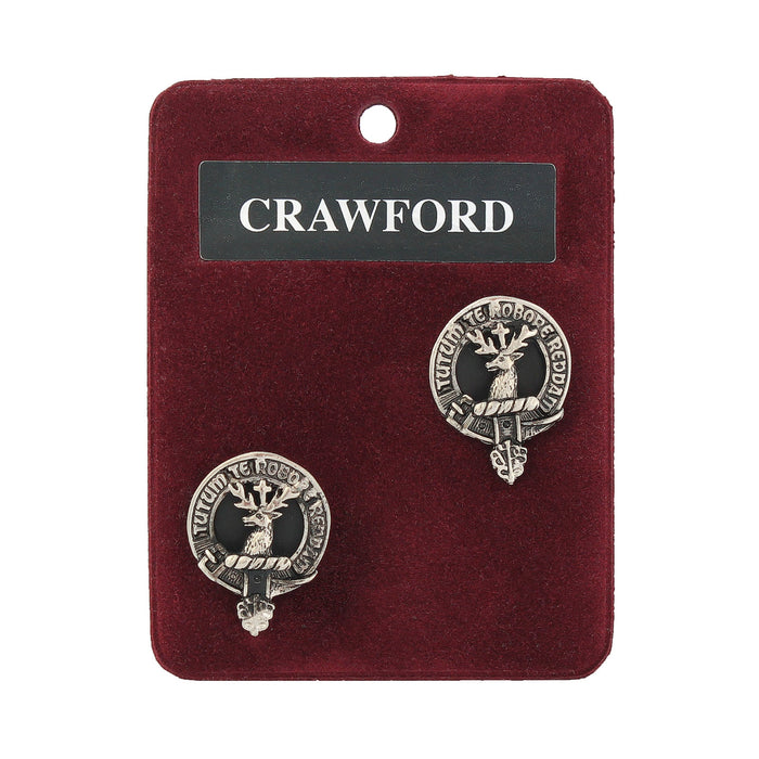 Crawford Clan Badge, Kilt Pin, Lapel Pin, Cufflinks, Keyring/Key Fob & Gift Set — Fine Pewter by Art Pewter — Made in Scotland (Shiny Finish) - Heritage Of Scotland - Cufflinks