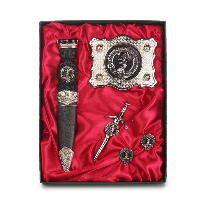 Crawford Clan Badge, Kilt Pin, Lapel Pin, Cufflinks, Keyring/Key Fob & Gift Set — Fine Pewter by Art Pewter — Made in Scotland (Shiny Finish) - Heritage Of Scotland - Gift Set