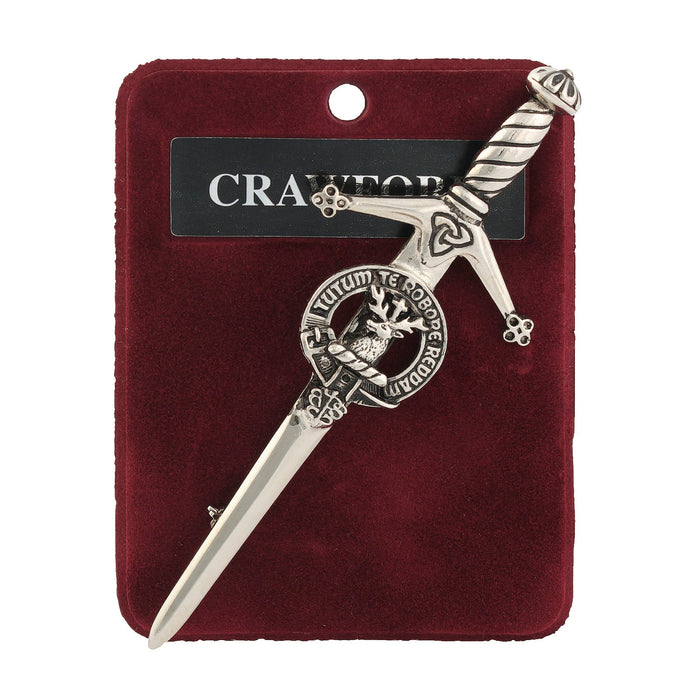 Crawford Clan Badge, Kilt Pin, Lapel Pin, Cufflinks, Keyring/Key Fob & Gift Set — Fine Pewter by Art Pewter — Made in Scotland (Shiny Finish) - Heritage Of Scotland - Kilt Pin