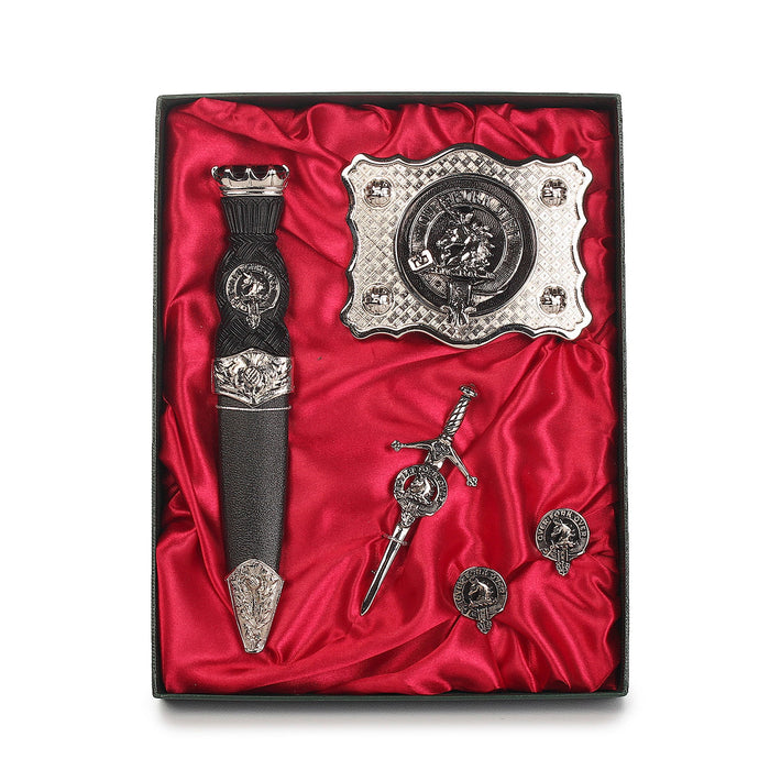 Cunningham Clan Badge, Kilt Pin, Lapel Pin, Cufflinks, Keyring/Key Fob & Gift Set — Fine Pewter by Art Pewter — Made in Scotland (Shiny Finish) - Heritage Of Scotland - Gift Set