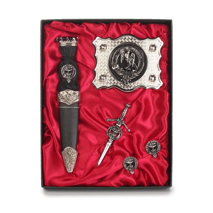 Drummond Clan Badge, Kilt Pin, Lapel Pin, Cufflinks, Keyring/Key Fob & Gift Set — Fine Pewter by Art Pewter — Made in Scotland (Shiny Finish) - Heritage Of Scotland - Gift Set