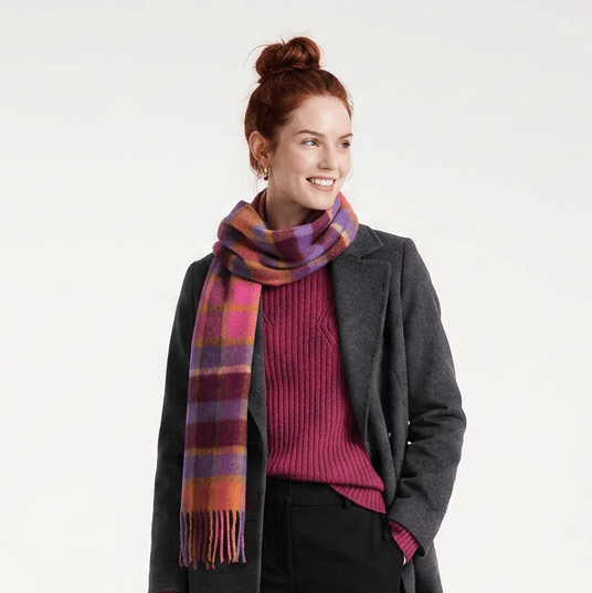 Edinburgh 100% Lambswool Scarf – Premium Soft Wool Wrap - Artillery Check Orange - Heritage Of Scotland -