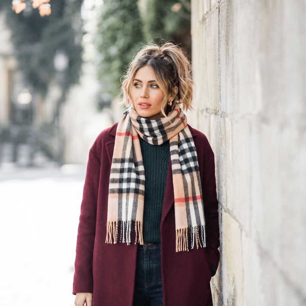 Edinburgh 100% Lambswool Scarf – Premium Soft Wool Wrap - Chequer Camel And Grey - Heritage Of Scotland -