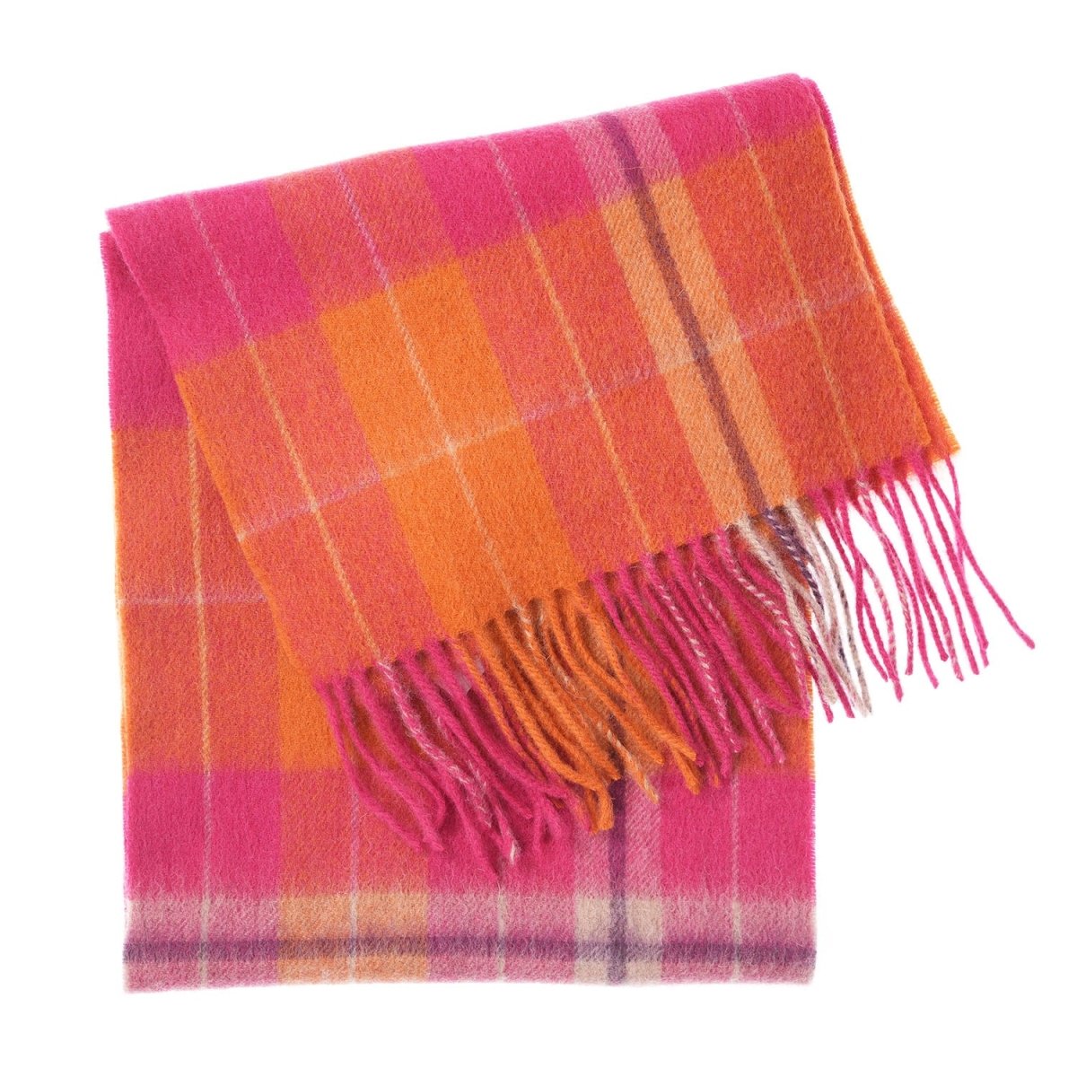 Edinburgh 100% Lambswool Scarf – Premium Soft Wool Wrap - Heivon Check - Radicchio and Oriental Ginger - Heritage Of Scotland -