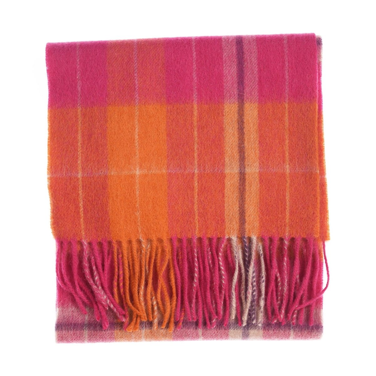 Edinburgh 100% Lambswool Scarf – Premium Soft Wool Wrap - Heivon Check - Radicchio and Oriental Ginger - Heritage Of Scotland -