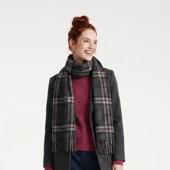 Edinburgh 100% Lambswool Scarf – Premium Soft Wool Wrap - Thomson Charcoal - Heritage Of Scotland -
