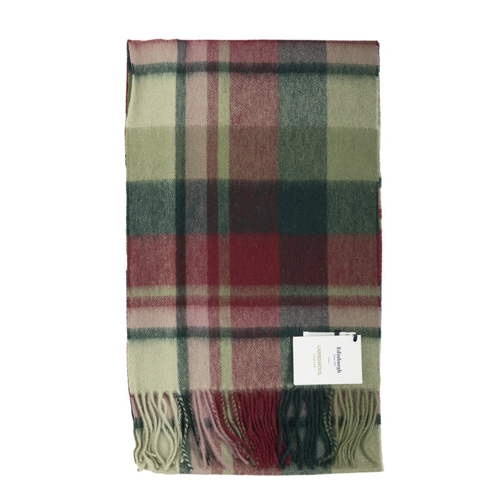 Edinburgh 100% Lambswool Tartan Scarf Myriad Check - Khaki/Bordeaux - Heritage Of Scotland - Myriad Check - Khaki/Bordeaux