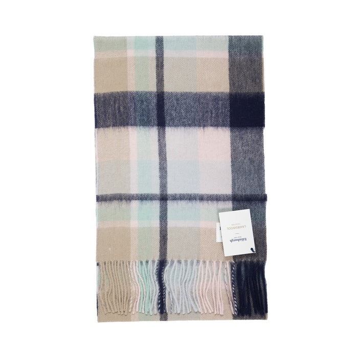 Edinburgh 100% Lambswool Tartan Scarf Myriad Check - Navy/Greige/Light Blue - Heritage Of Scotland - Myriad Check - Navy/Greige/Light Blue