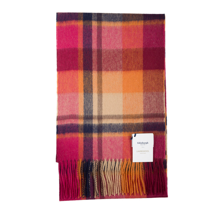Edinburgh 100% Lambswool Tartan Scarf Myriad Check - Spice/Magenta - Heritage Of Scotland - Myriad Check - Spice/Magenta