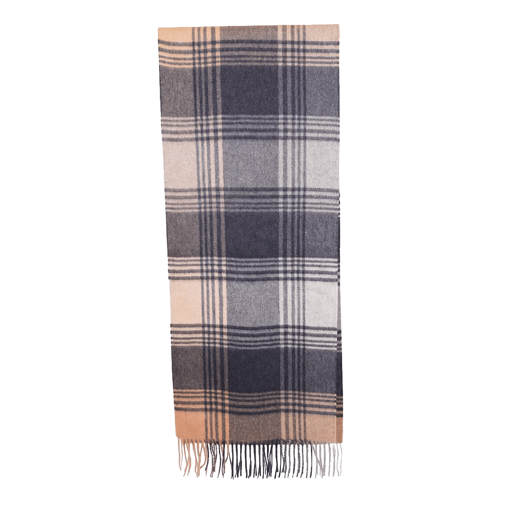 Edinburgh 100% Pure Cashmere Wide Scarf – Luxury Oversized Wrap - Broken Check - Navy and Camel - Heritage Of Scotland -