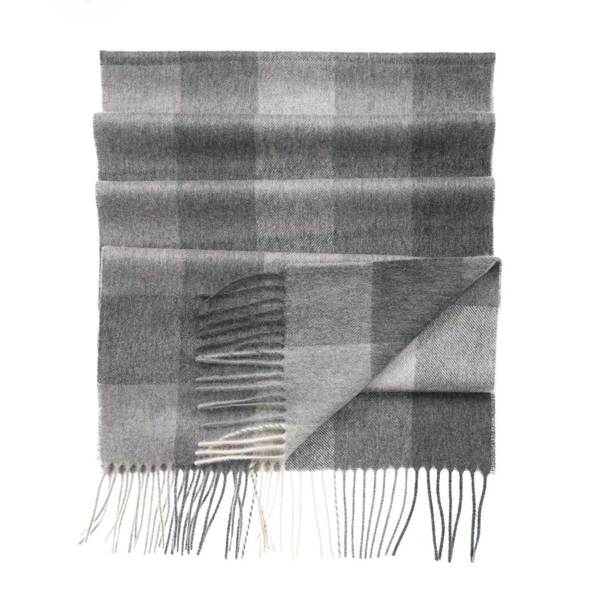 Edinburgh 100% Pure Cashmere Wide Scarf – Luxury Oversized Wrap - Scots Check - 5 SQUARE CHECK GREY / One Size - Heritage Of Scotland -