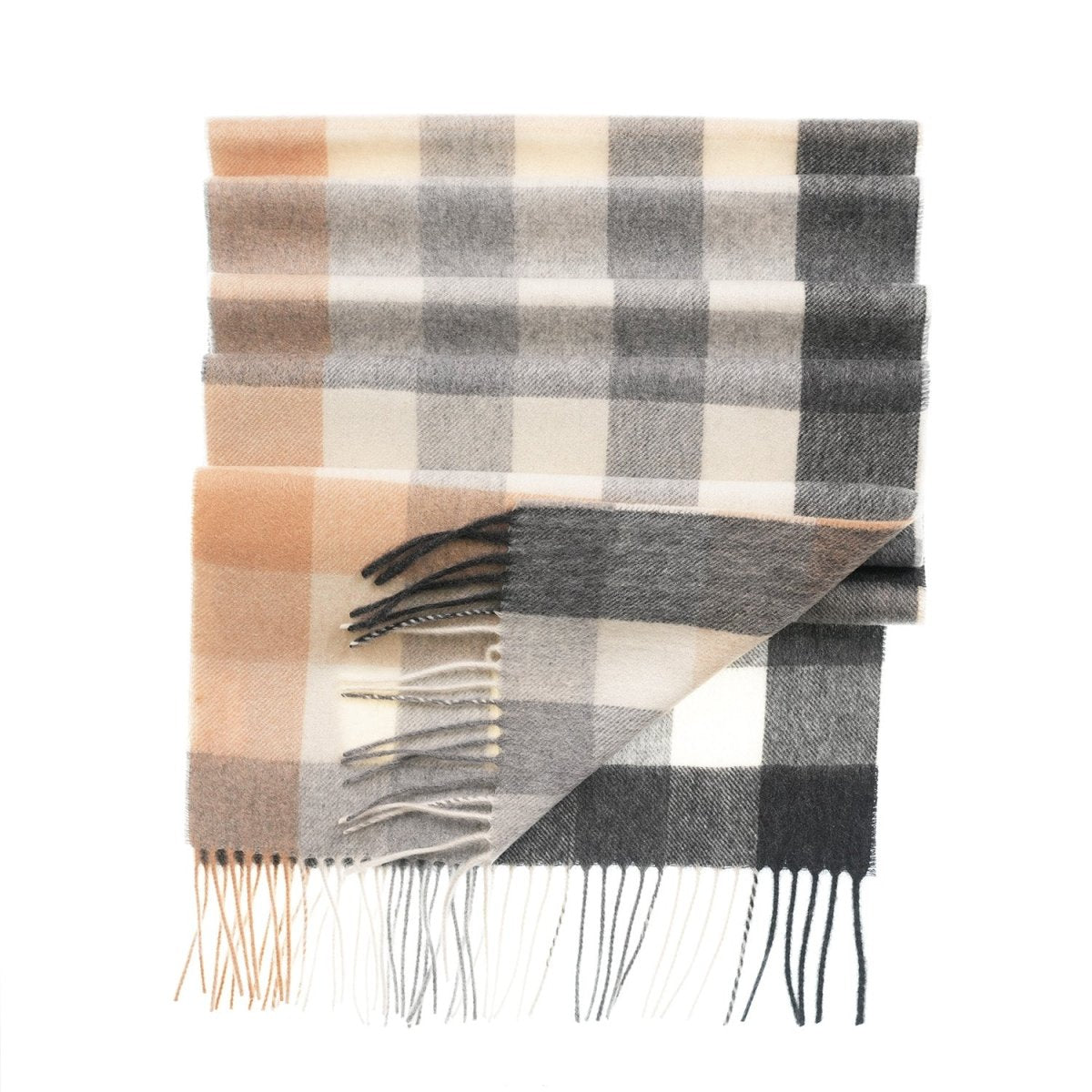 Edinburgh 100% Pure Cashmere Wide Scarf – Luxury Oversized Wrap - Scots Check - Giant Chequer Natural - Heritage Of Scotland -