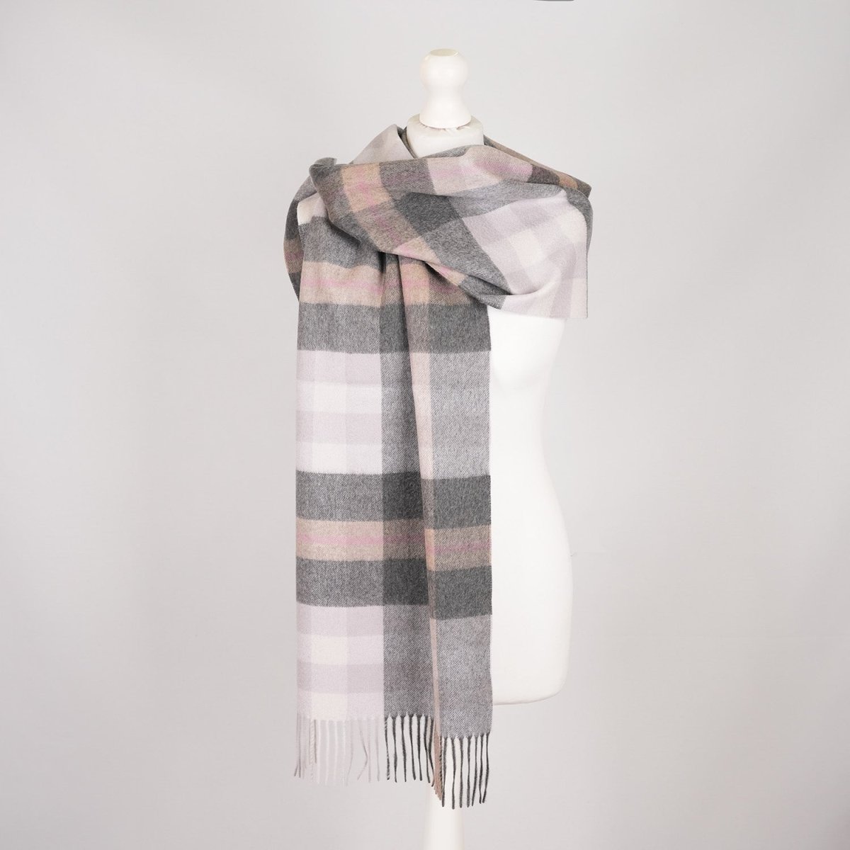 Edinburgh 100% Pure Cashmere Wide Scarf – Luxury Oversized Wrap - Scots Check - Light Blue and Orient Grey - Heritage Of Scotland -
