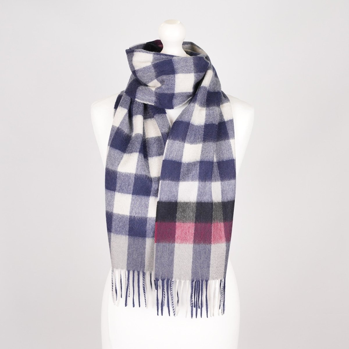 Edinburgh Cashmere Premium Lightweight Scarf - Ultra-Soft Luxury Wrap - Giant Chequer - Navy - Heritage Of Scotland -