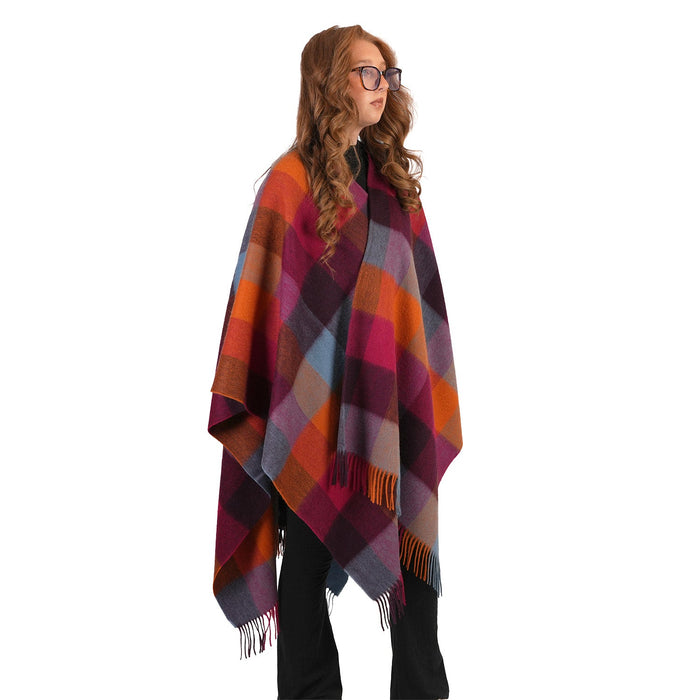 Edinburgh Lambswool Long Tartan Cape - Heritage Of Scotland - CHECKERS - ORANGE/PINK