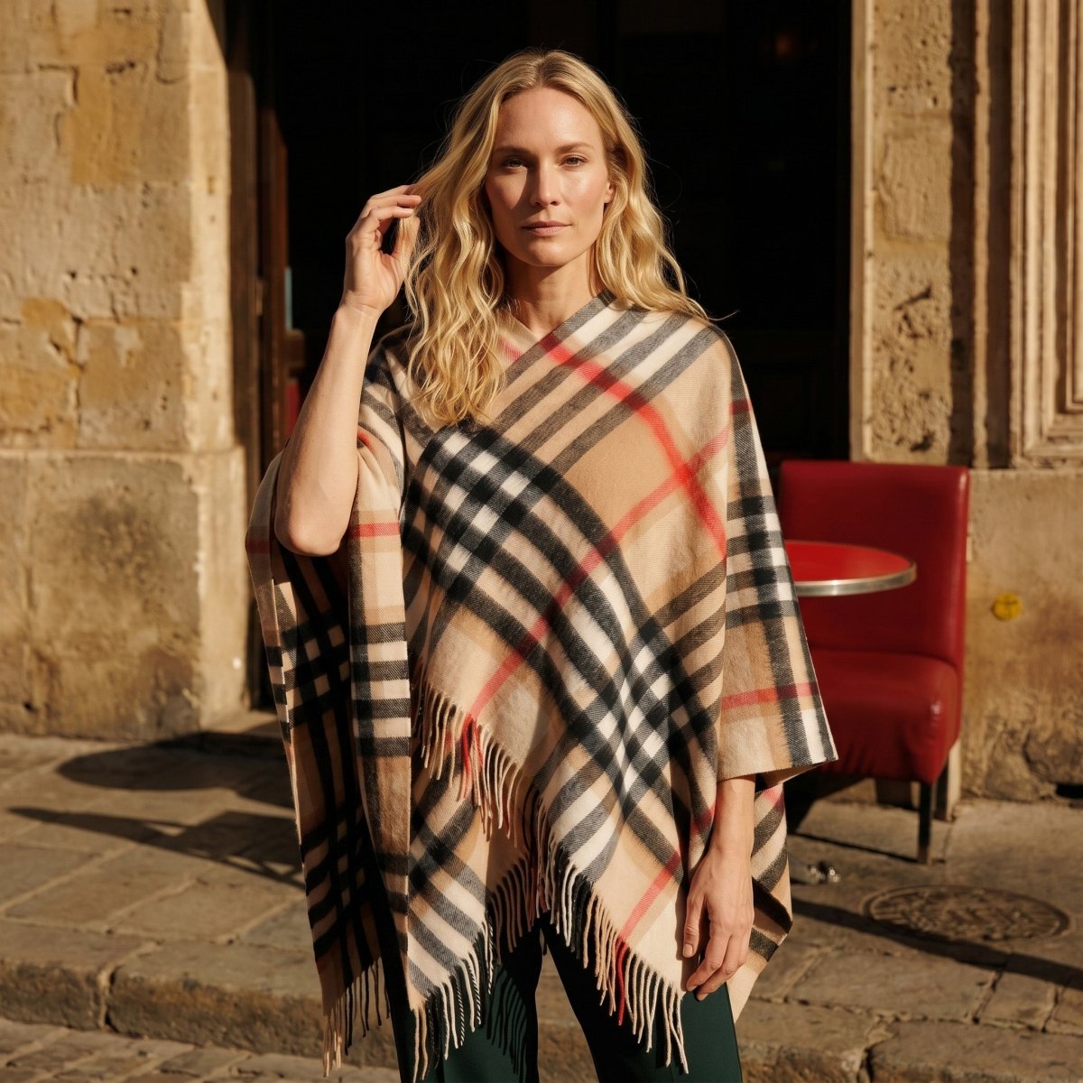 Edinburgh Lambswool Mini Cape – Classic Check Lightweight Wrap - Heritage Of Scotland - CHEQUER CAMEL