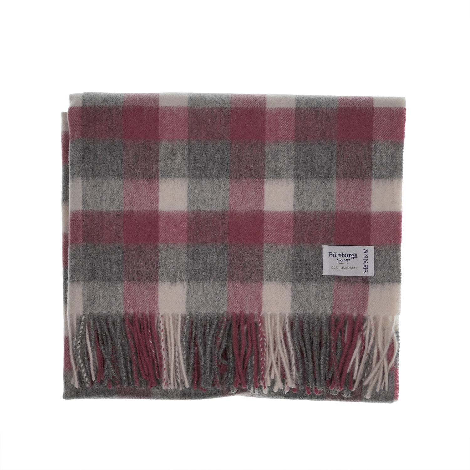 Edinburgh Lambswool Stole - Heritage Of Scotland - BIG CHECK 27587 MUTED WHITE/PINK