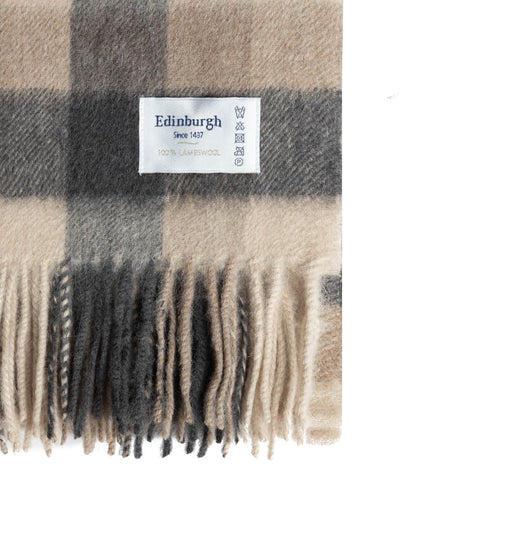 Edinburgh Lambswool Stole Big Check Natural Brown - Heritage Of Scotland - BIG CHECK NATURAL BROWN