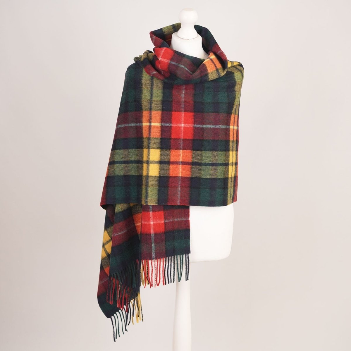 Edinburgh Lambswool Tartan Stole - Soft Luxury Check Wrap with Fringe - Buchanan Modern - Heritage Of Scotland -