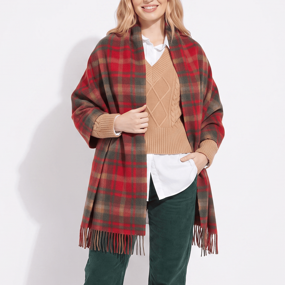 Edinburgh Lambswool Tartan Stole - Soft Luxury Check Wrap with Fringe - Dark Maple - Heritage Of Scotland -