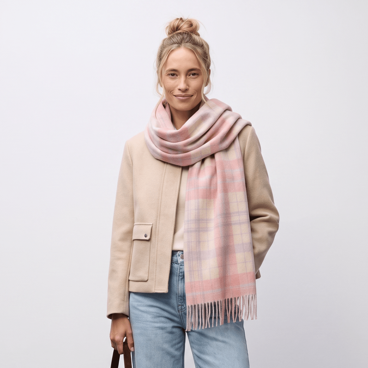 Edinburgh Lambswool Tartan Stole - Soft Luxury Check Wrap with Fringe - Macdonald White Mix - Heritage Of Scotland -