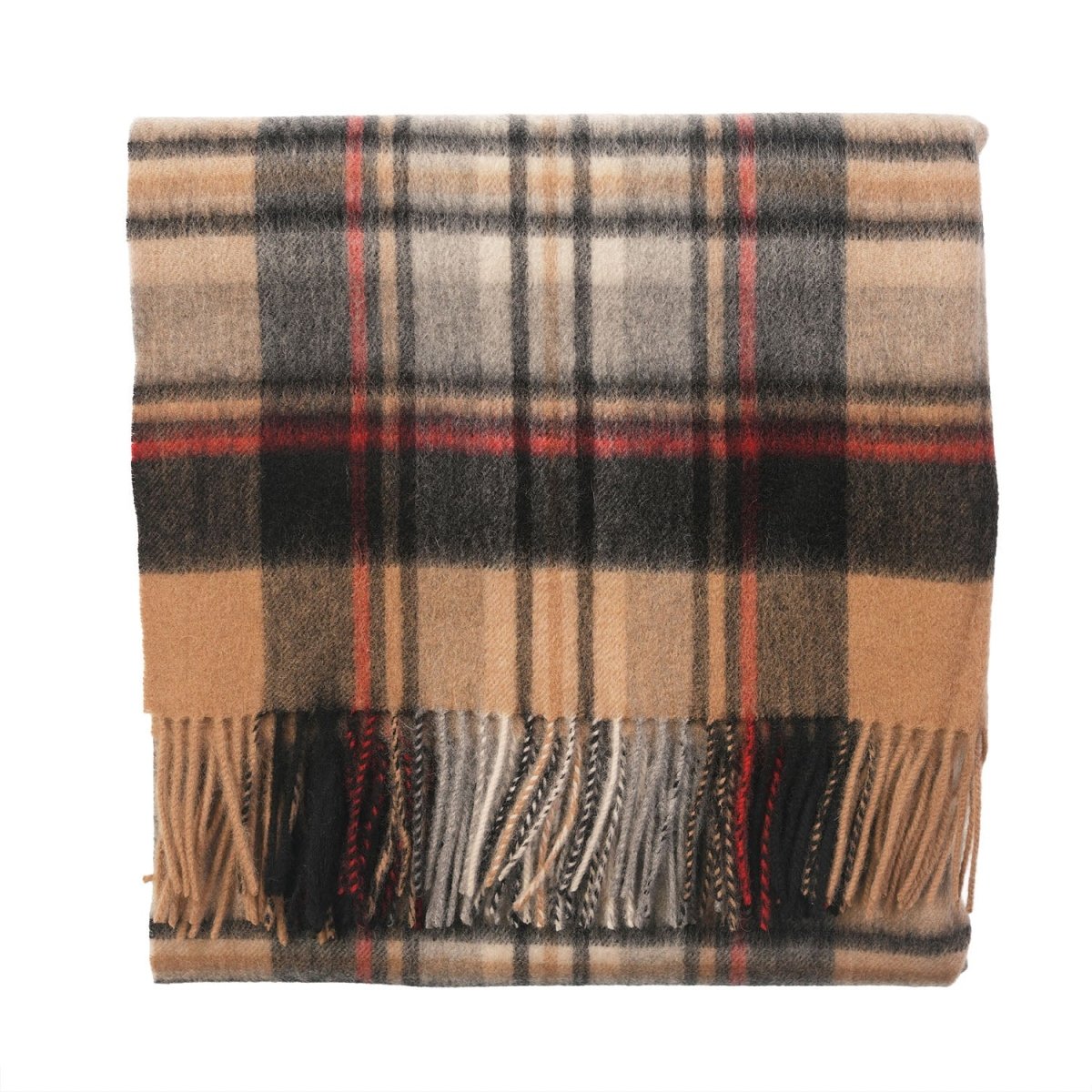 Edinburgh Lambswool Tartan Stole - Soft Luxury Check Wrap with Fringe - Stewart Camel - Heritage Of Scotland -
