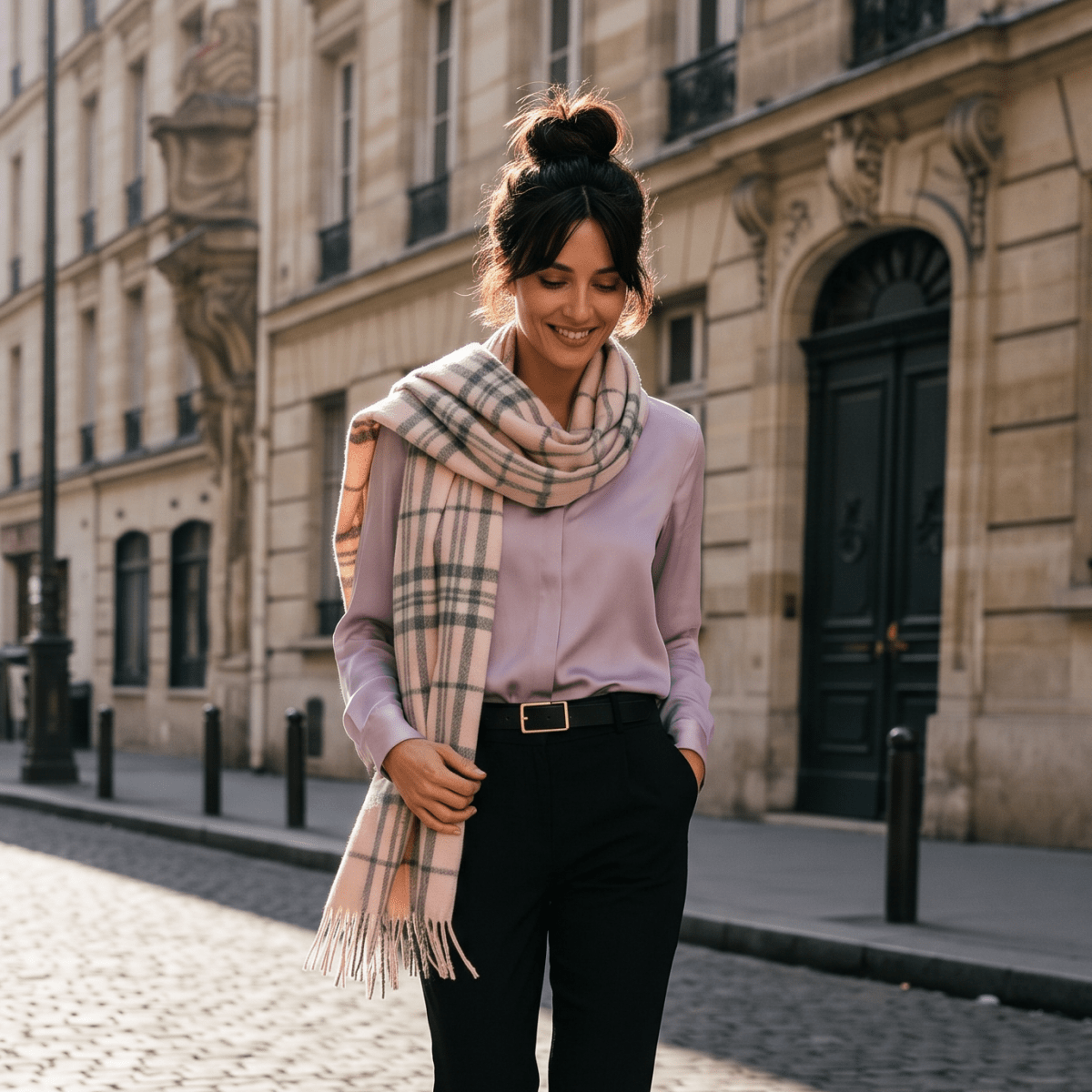 Edinburgh Lambswool Tartan Stole - Soft Luxury Check Wrap with Fringe - Thomson Pale Pink - Heritage Of Scotland -