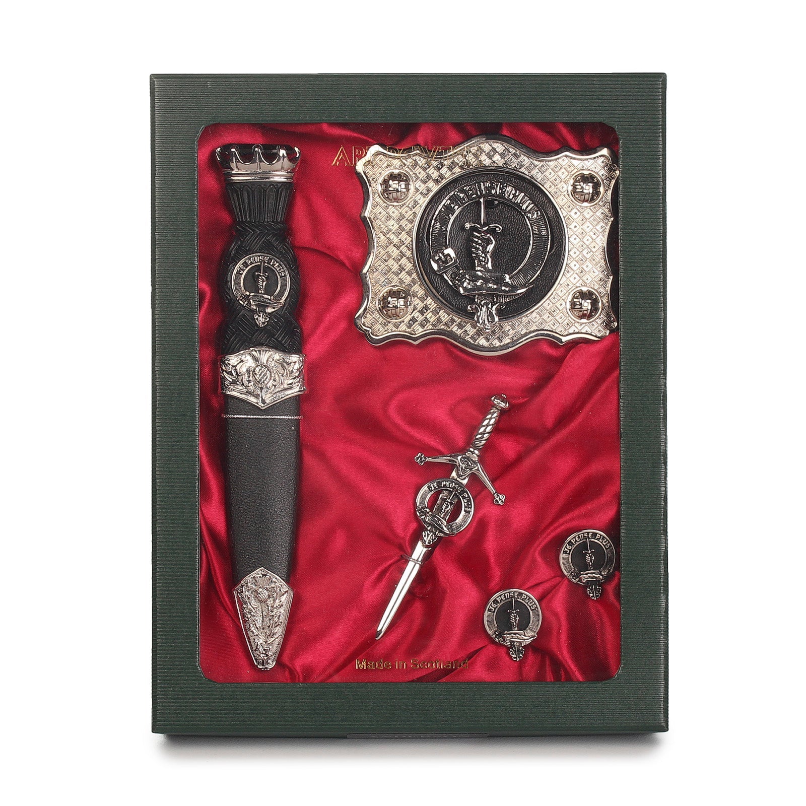 Erskine Clan Badge, Kilt Pin, Lapel Pin, Cufflinks, Keyring/Key Fob & Gift Set — Fine Pewter by Art Pewter — Made in Scotland (Shiny Finish) - Heritage Of Scotland - Gift Set