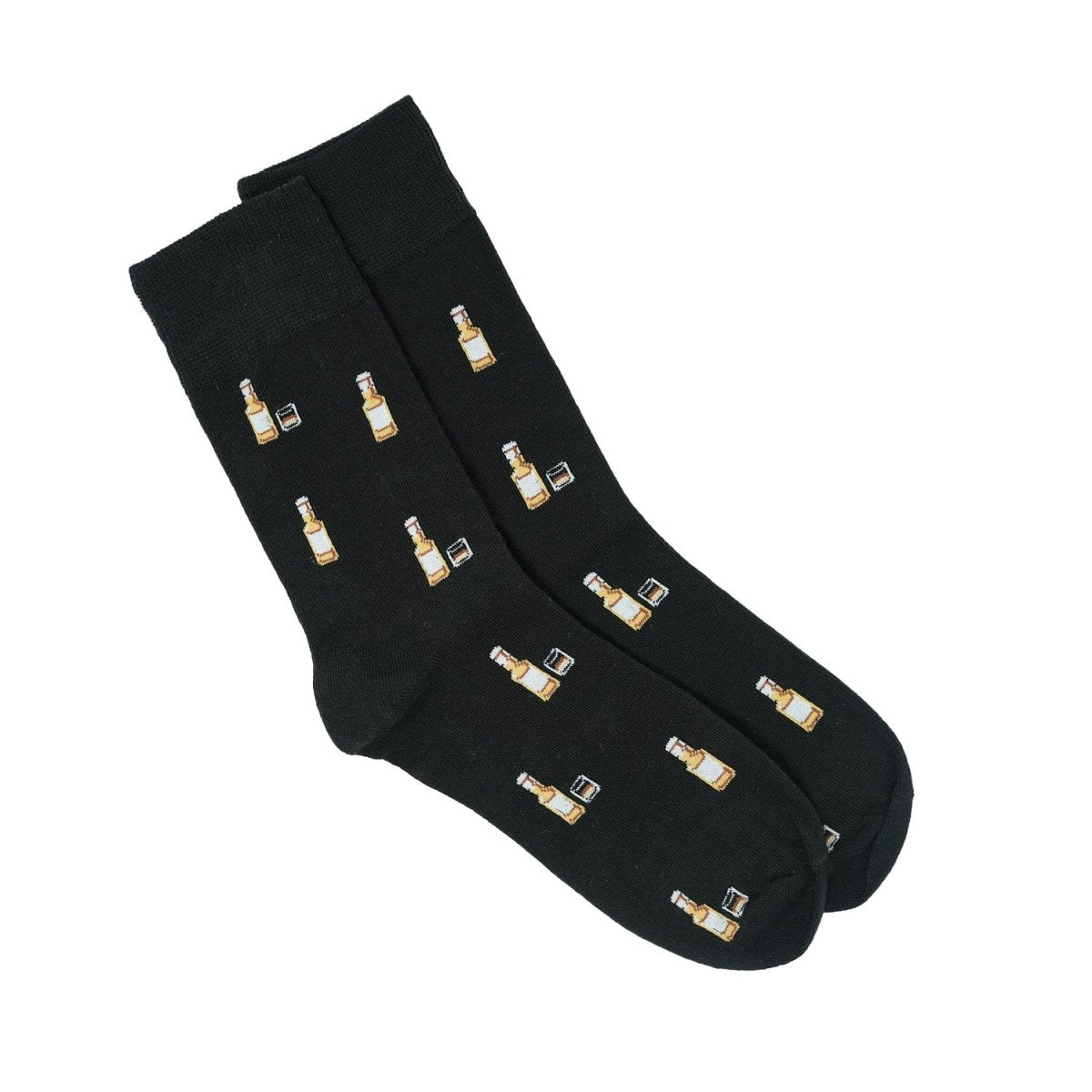 Gents Cotton Whisky Pattern Black Crew Socks - Heritage Of Scotland -
