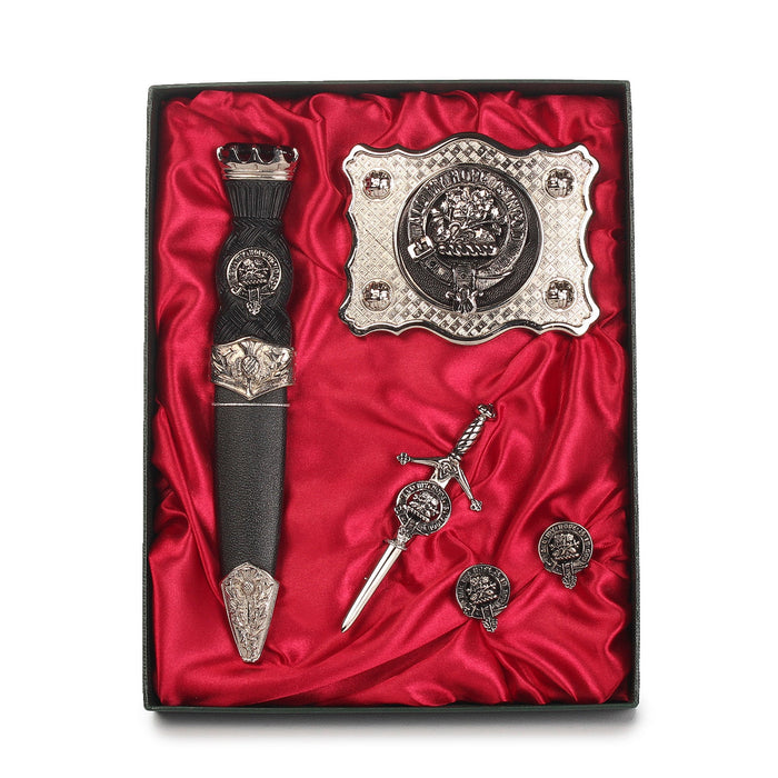 Gordon Clan Badge, Kilt Pin, Lapel Pin, Cufflinks, Keyring/Key Fob & Gift Set — Fine Pewter by Art Pewter — Made in Scotland (Shiny Finish) - Heritage Of Scotland - Gift Set