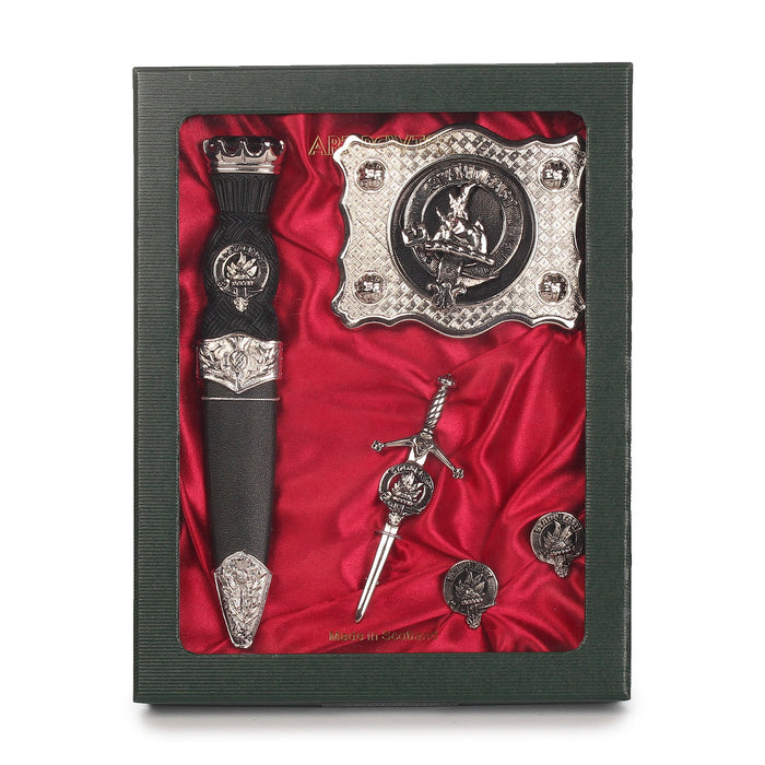 Grant Clan Badge, Kilt Pin, Lapel Pin, Cufflinks, Keyring/Key Fob & Gift Set — Fine Pewter by Art Pewter — Made in Scotland (Shiny Finish) - Heritage Of Scotland - Gift Set