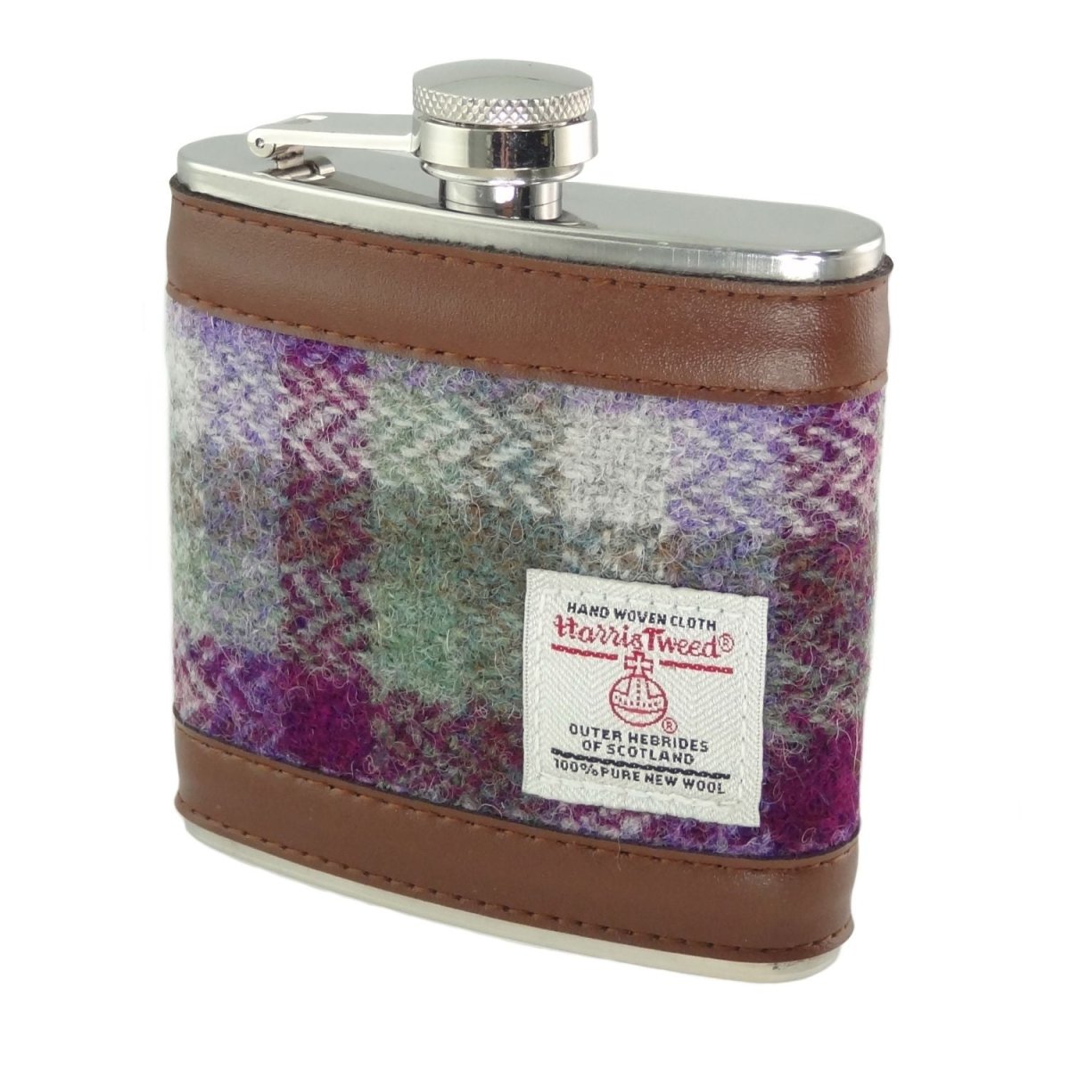 Harris Tweed 6oz Hip Flask - Classic Scottish Gift Idea - Green Small Check (COL133) - Heritage Of Scotland -