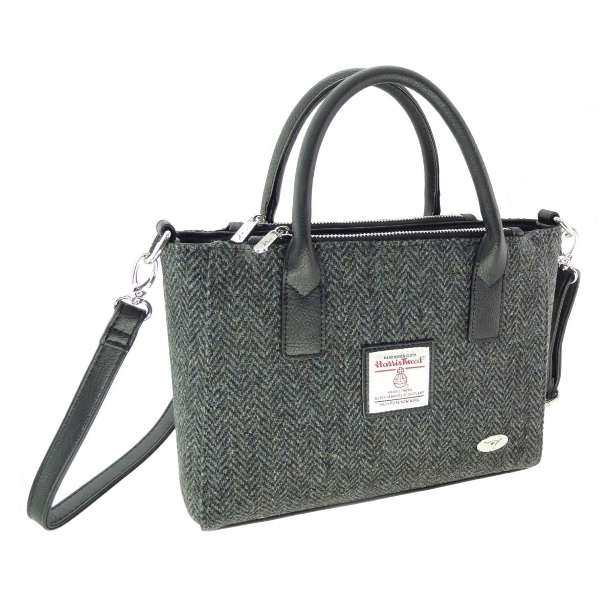 Harris Tweed Brora Small Tote - Compact Wool Tote Bag - Charcoal Herringbone (COL001) - Heritage Of Scotland -