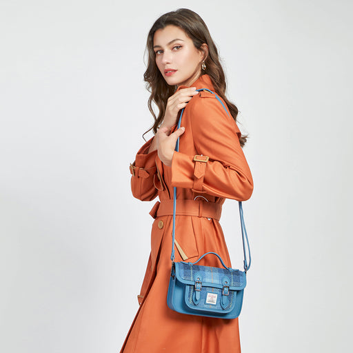 Harris Tweed Edinburgh Satchel Blue Check Tartan / Light Blue - Heritage Of Scotland - Blue Check Tartan / Light Blue