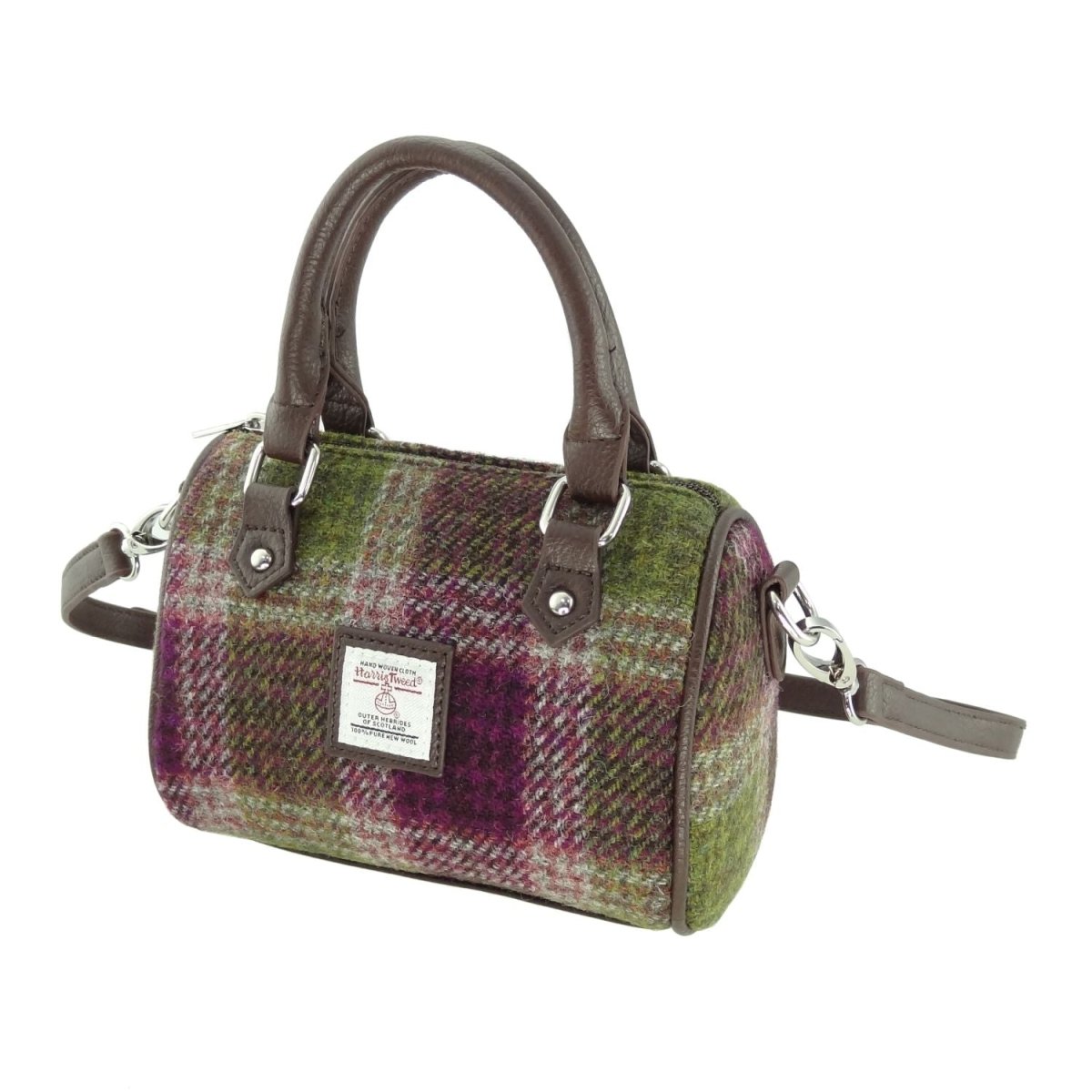 Harris Tweed Kilbride Mini Bowling Bag - Small Shoulder and Handbag - Heather Check (COL125) - Heritage Of Scotland -