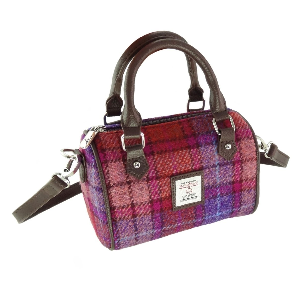Harris Tweed Kilbride Mini Bowling Bag - Small Shoulder and Handbag - Orange/Purple Tartan (COL142) - Heritage Of Scotland -