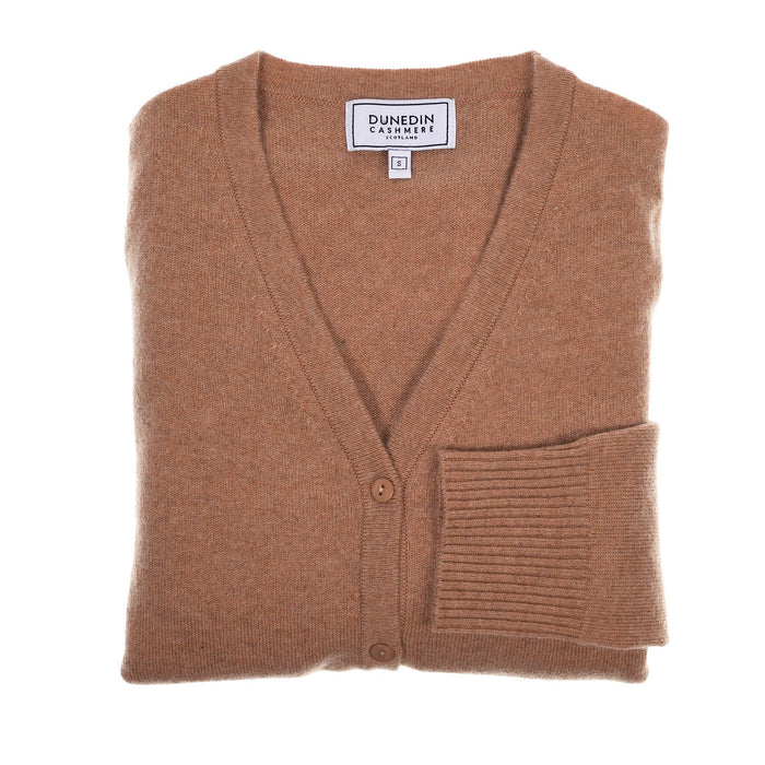 Heritage of Scotland Dunedin Cashmere V‑Neck Cardigan - Camel - 100 % Pure Cashmere - Heritage Of Scotland - XS