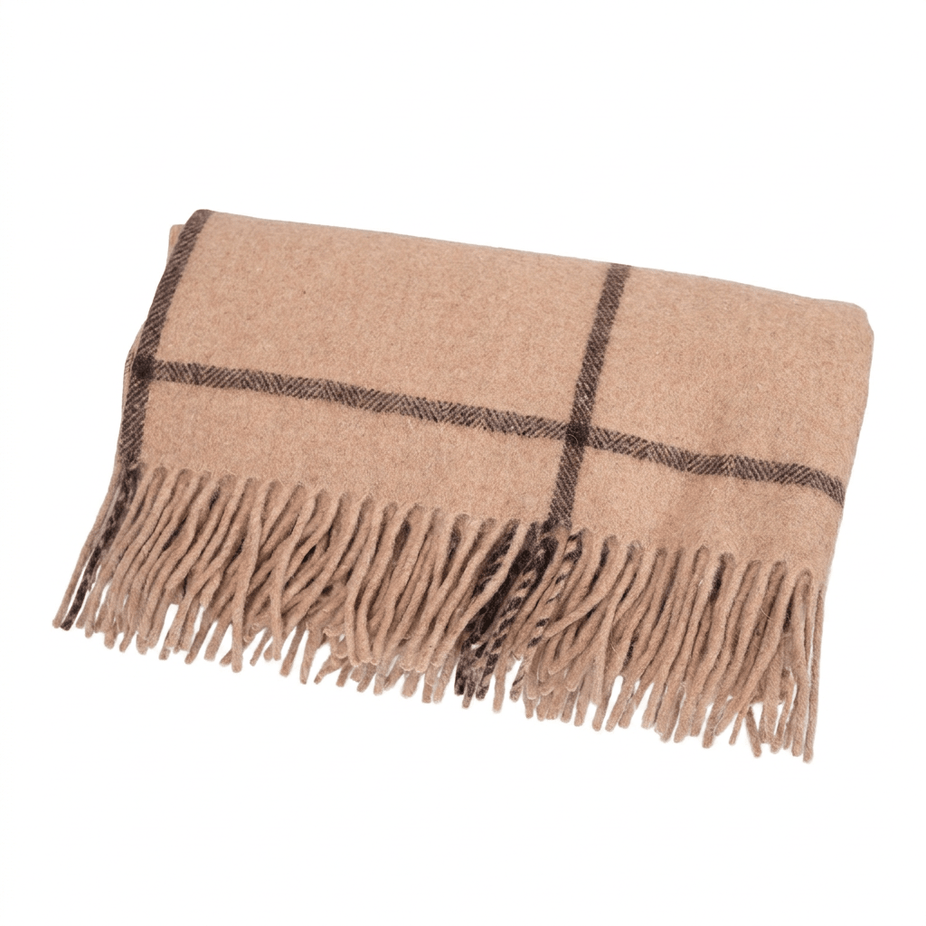 Highland Windowpane Wool Blend Throw Blanket with Tasselled Fringe - DUNE - Heritage Of Scotland -