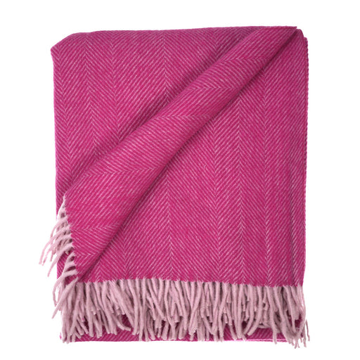 Highland Wool Blend Herringbone Throw Blanket - Extra Warm, Pink - Heritage Of Scotland - PINK
