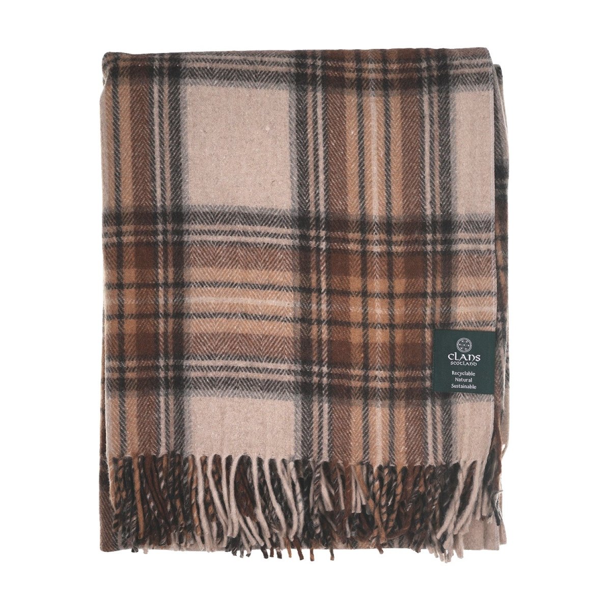 Highland Wool Blend Tartan Blanket / Throw Extra Warm STEWART NATURAL DRESS - Heritage Of Scotland -