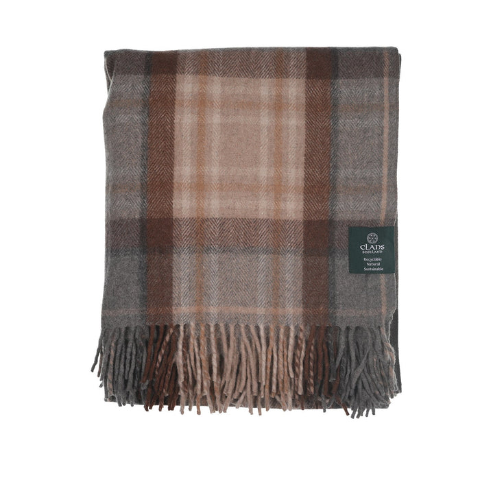 Highland Wool Blend Tartan Blanket Throw - Heritage Of Scotland - MACKELLAR NATURAL