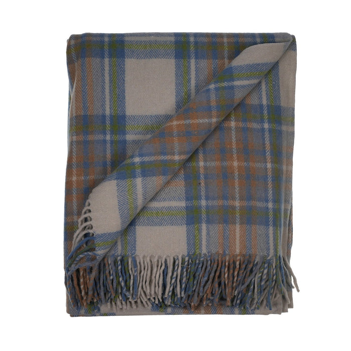 Highland Wool Blend Tartan Blanket Throw - Heritage Of Scotland - STEWART MUTED BLUE
