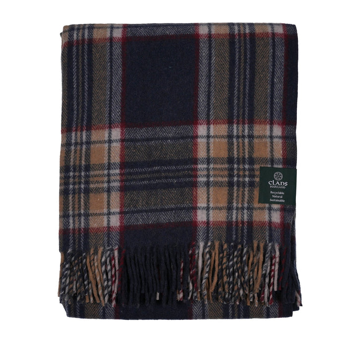 Highland Wool Blend Tartan Blanket Throw - Heritage Of Scotland - STEWART NAVY