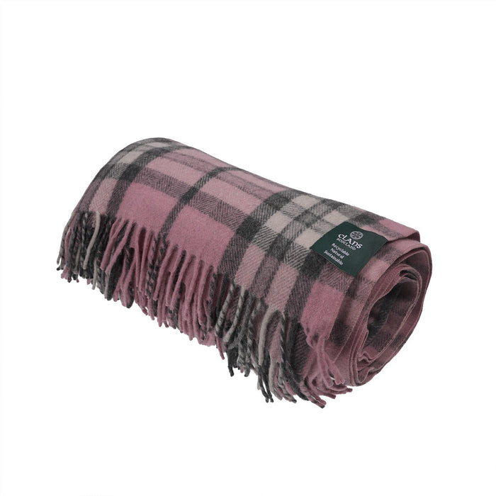 Highland Wool Blend Tartan Blanket Throw - Heritage Of Scotland - THOMSON PINK