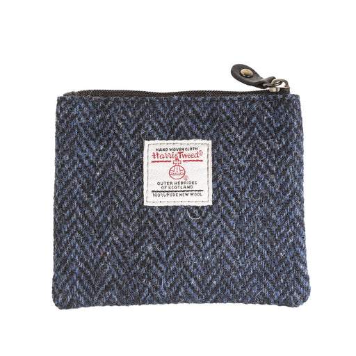 Ht Leather Coin Purse Navy Blue Herringbone / Black - Heritage Of Scotland - NAVY BLUE HERRINGBONE / BLACK