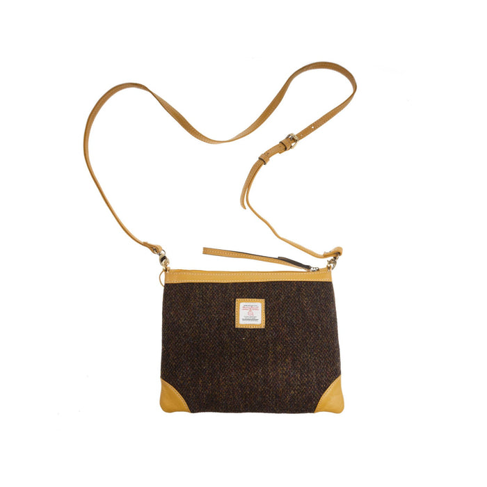 Ht Leather Cross Body Bag Dark Brown Barleycorn / Yellow - Heritage Of Scotland - DARK BROWN BARLEYCORN / YELLOW
