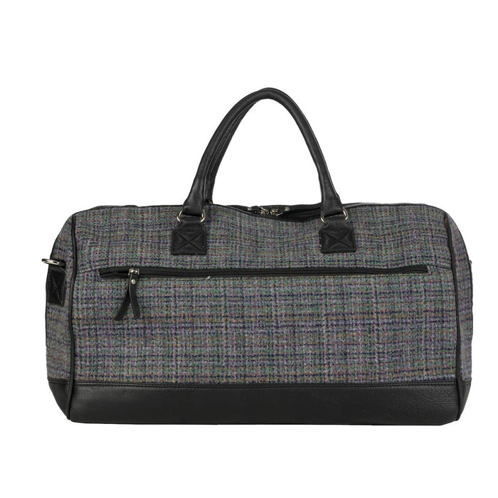 Ht Leather Weekender Bag Purple Green Check / Tan - Heritage Of Scotland - PURPLE GREEN CHECK / TAN