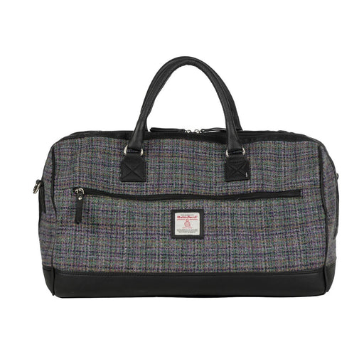 Ht Leather Weekender Bag Purple Green Check / Tan - Heritage Of Scotland - PURPLE GREEN CHECK / TAN